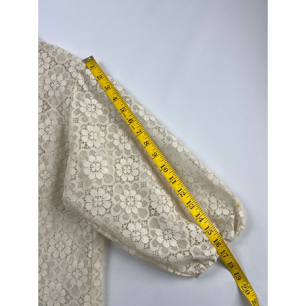 Vtg Carefree Fashions Skirt Top Set Women M Cream Lace Puff Sleeve Arizona USA - Picture 6 of 16